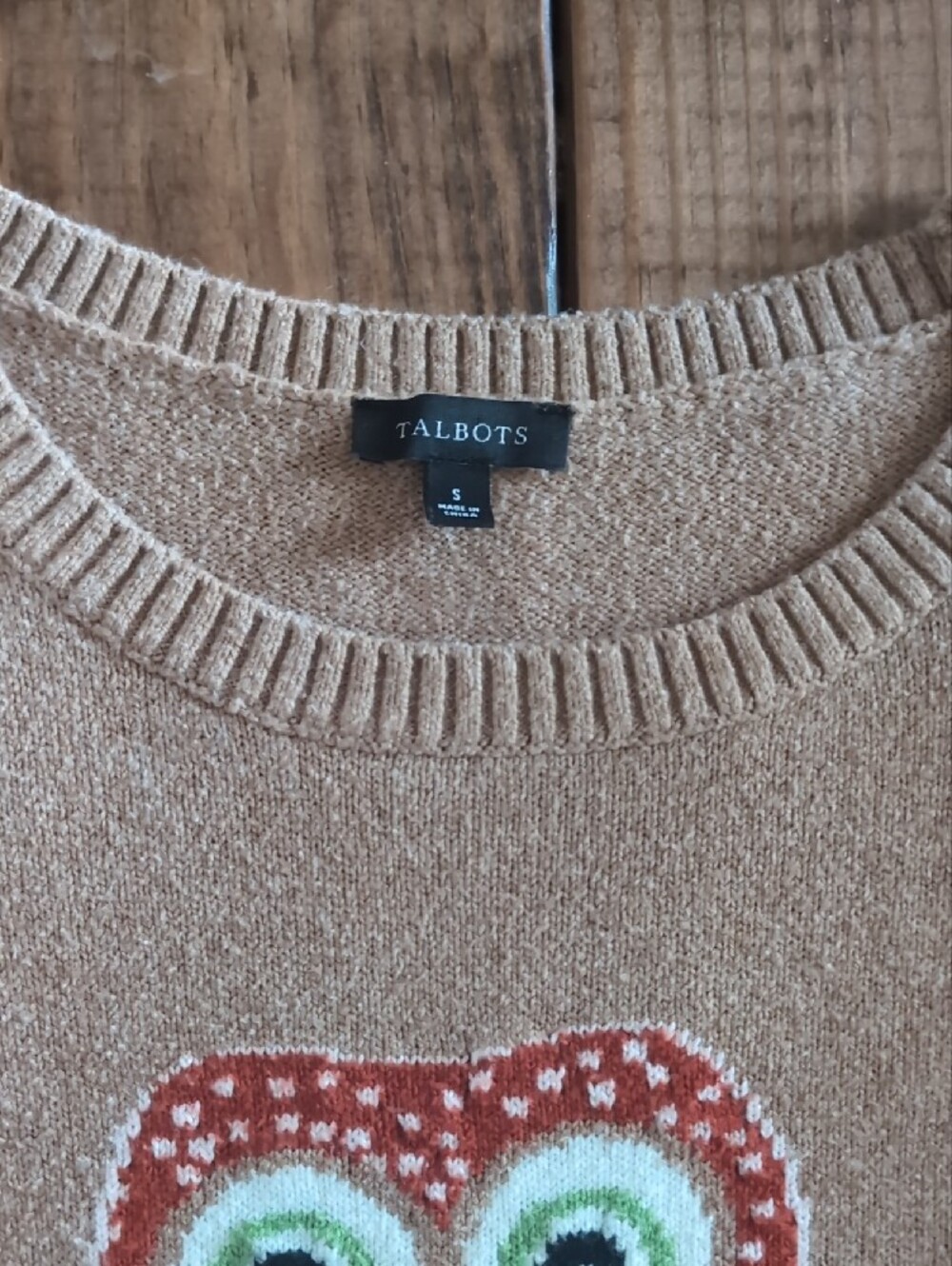 Talbots Beige Crewneck Sweater with Colorful Owl Motif - Picture 2 of 2